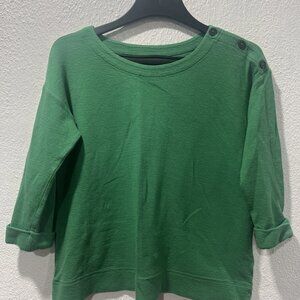 J Jill Green Boat Neck 3/4 Sleeve Shoulder Button Cotton Knit Pullover Top S